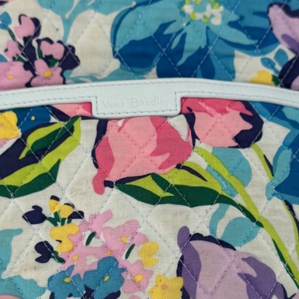 Vera Bradley "Marian Floral" Trimmed Quilted Large Tote Bag Blue Pink Multi - Picture 4 of 8